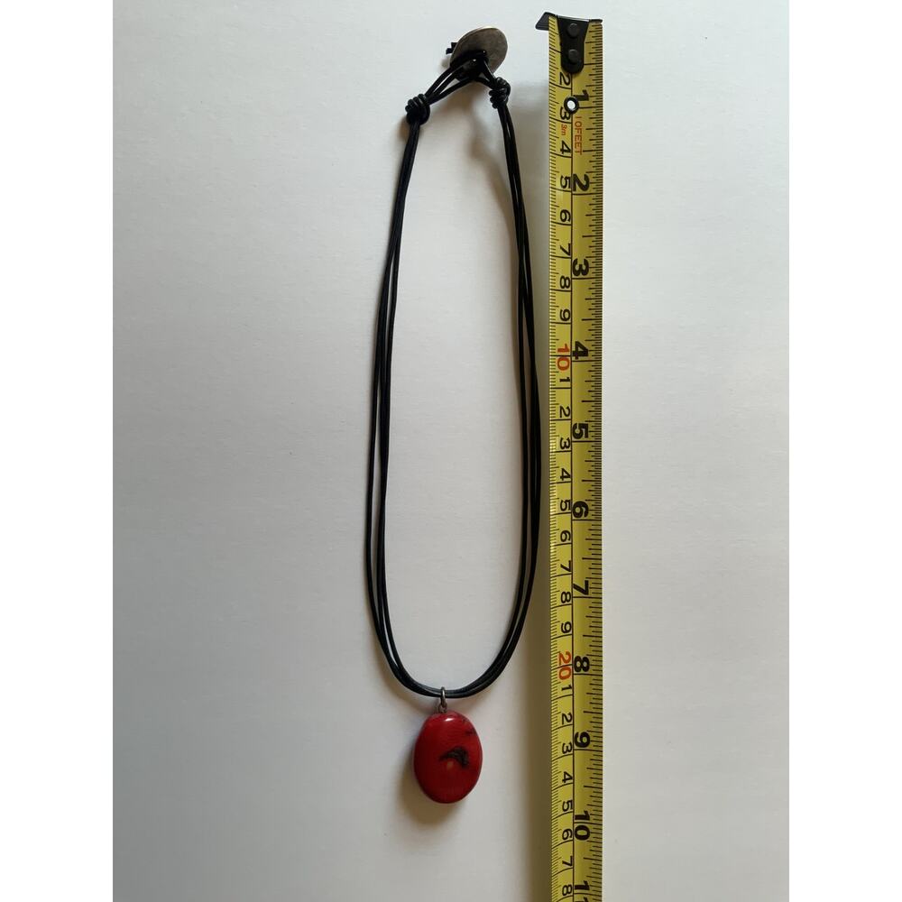 Red Natural Stone Pendant Necklace Black Cord from Santorini Greece - Picture 6 of 6